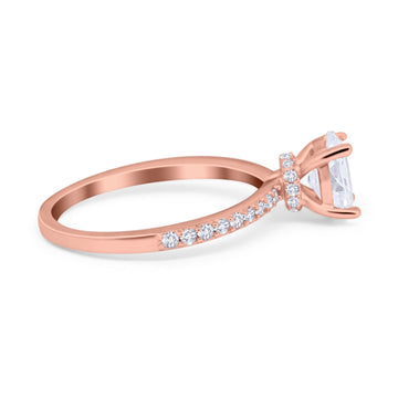 Accent Art Deco Wedding Ring Rose Tone, Simulated Cubic Zirconia 925 Sterling Silver